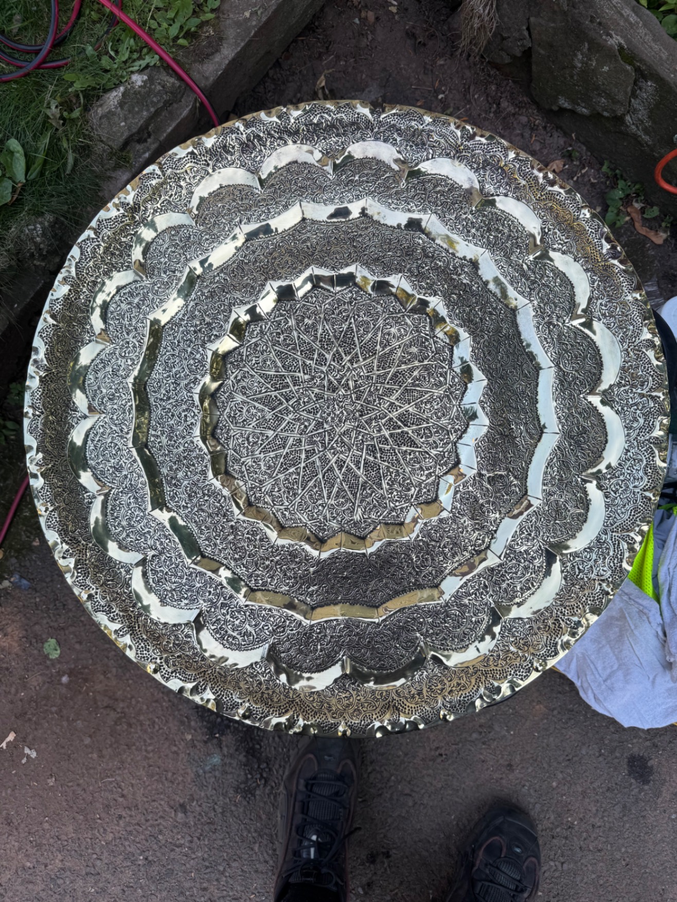 Ornate brass tray — after polishing and restoration