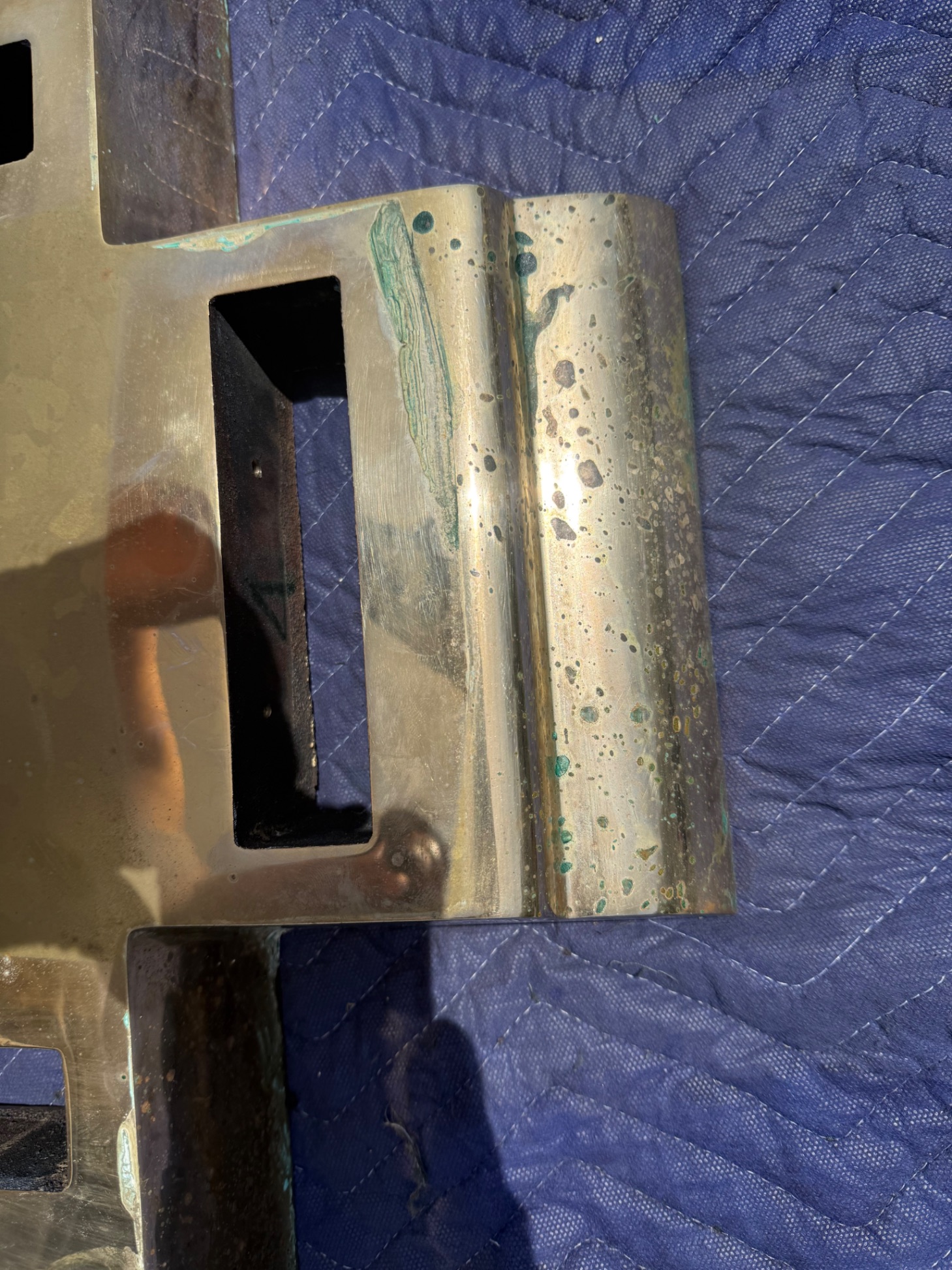 Brass dining table base — full view in home after restoration