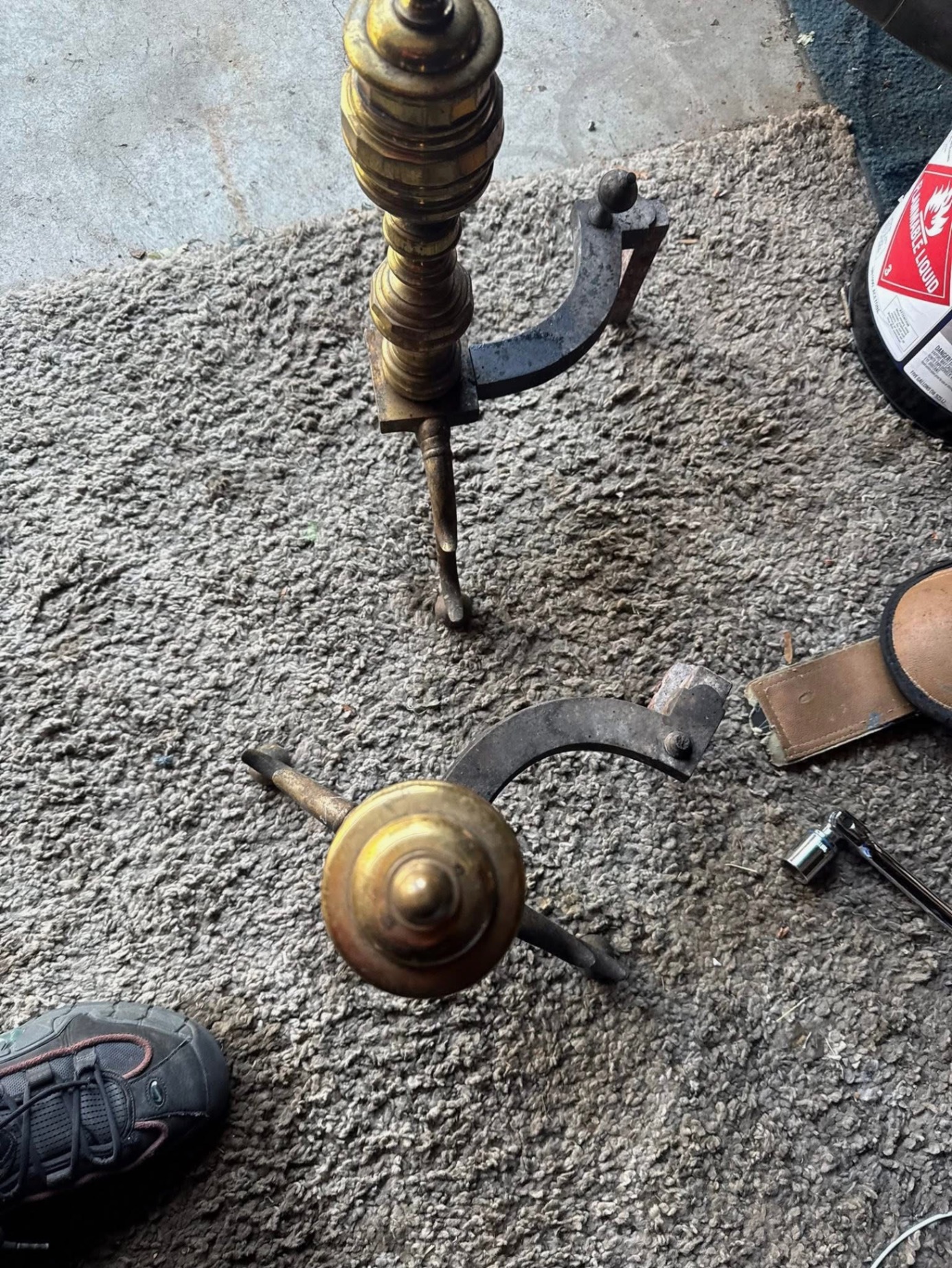 Brass andirons — before restoration