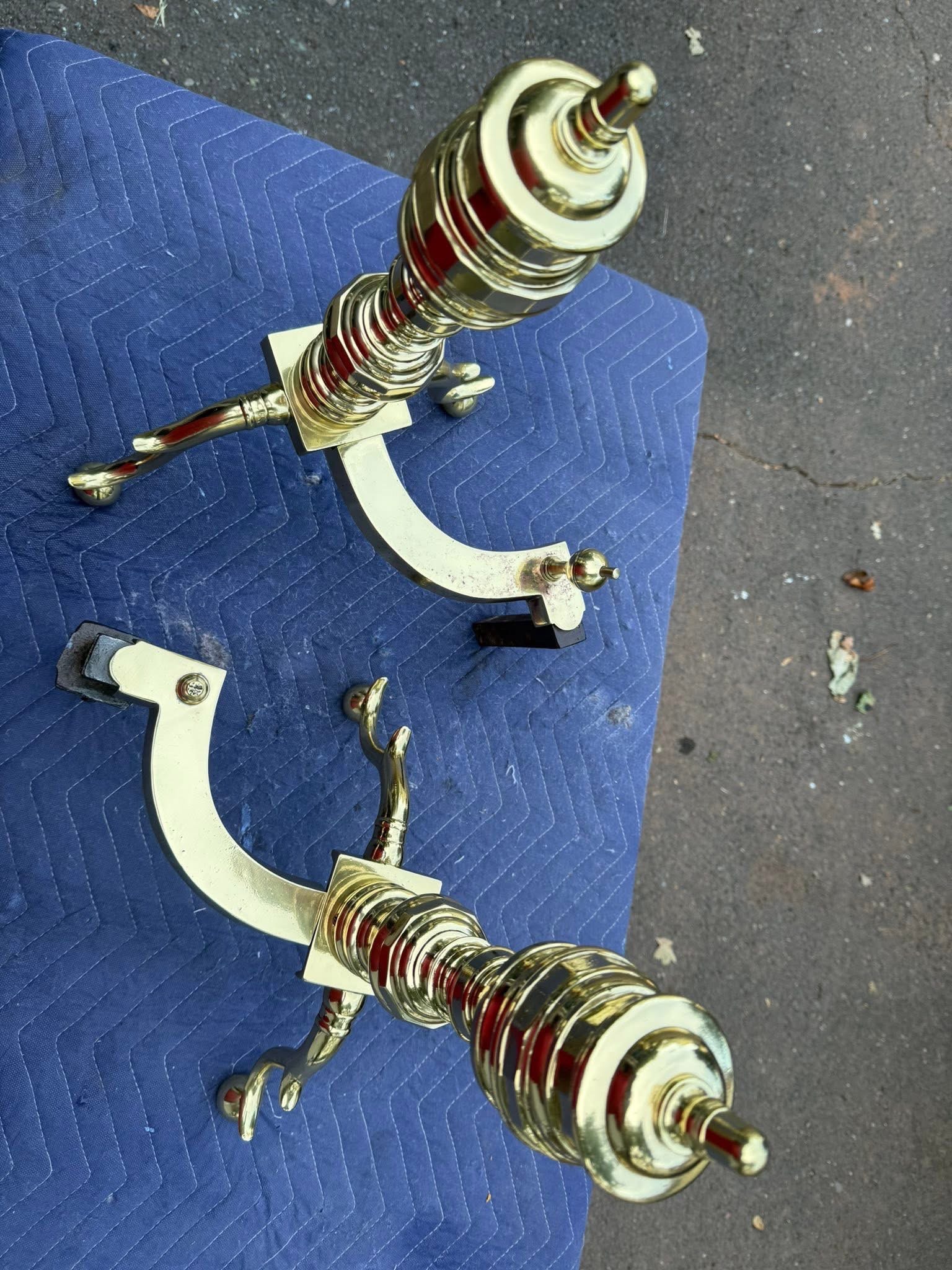 Brass andirons — after restoration