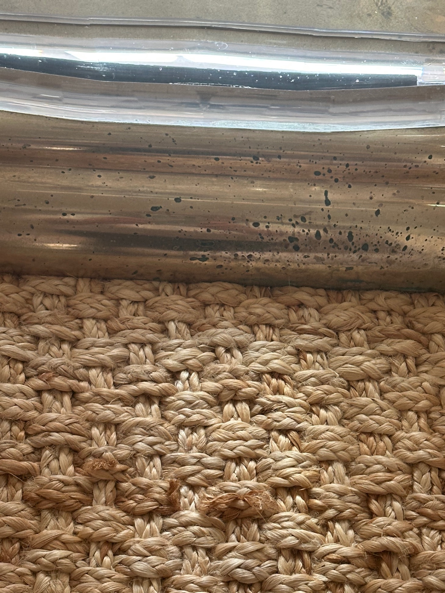 Brass dining table base — corrosion detail before restoration