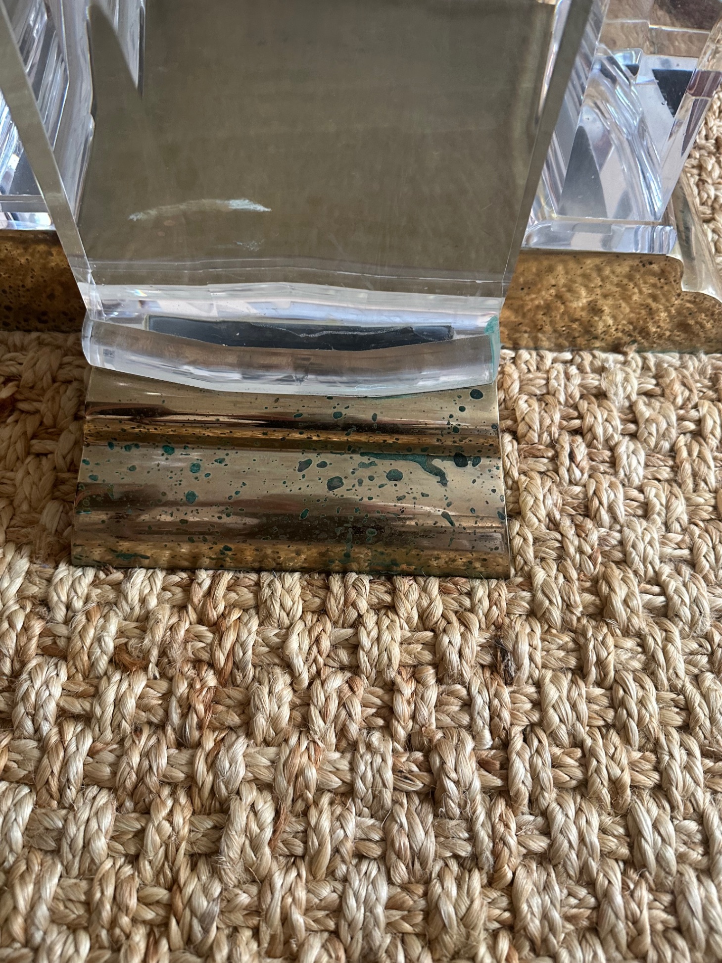 Brass dining table base hardware — close-up before restoration